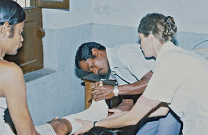 Danish Bangladesh Leprosy Mission/DBLM, Nilphamari Hospital. Sister Bente Birkmose assisting th