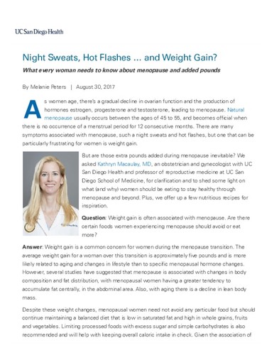 Night Sweats, Hot Flashes … and Weight Gain?