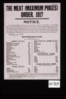 The meat (maximum prices) order, 1917
