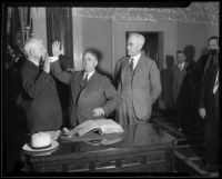 Frank Shaw being sworn in as mayor of Los Angeles, Los Angeles, 1933