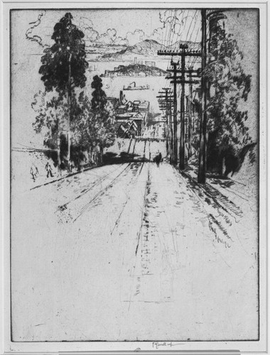 From R.L. Stevenson's House, San Francisco, 1912, Hyde Street with Cable Car Tracks