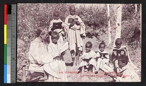Missionary father teaching Oromo children, Ethiopia, ca.1920-1940