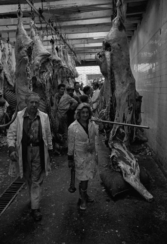 Butchers at the slaughter-house, Tunjuelito, Colombia, 1977