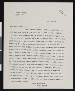 St. John Adcock, letter, 1924-07-19, to Hamlin Garland