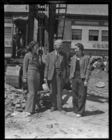 Santa Ana Mayor Fred C. Rowland and contractor's daughters at city hall groundbreaking, Santa Ana, 1935