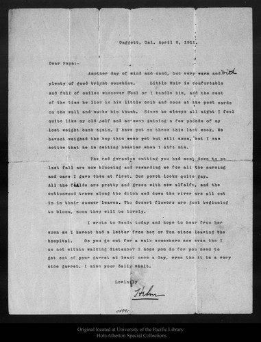 Letter from Helen [Muir Funk] to [John Muir], 1911 Apr 6