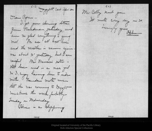 Letter from Helen [Muir] to [John Muir], [1908 ?] Apr 12