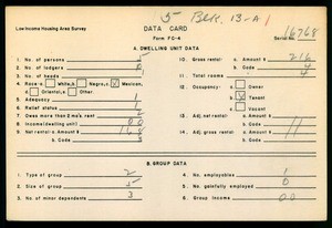 WPA Low income housing area survey data card 5, serial 16768