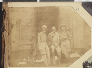 Officers at a railway wagon, Dodoma, Tanzania, July-November 1917