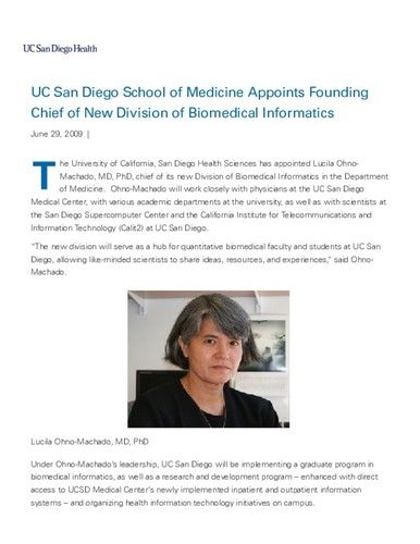 UC San Diego School of Medicine Appoints Founding Chief of New Division of Biomedical Informatics