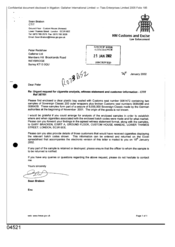 [Letter from Sean Braron to Peter Redshaw regarding urgent request for cigarette analysis, witness statement and customer information]