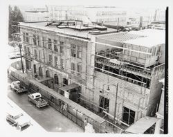 Work being done on the exterior of the Exchange Bank, Santa Rosa, California, 1960
