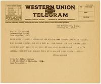 Telegram from Julia Morgan to William Randolph Hearst, January 31, 1927