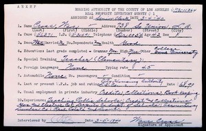 WPA household census employee document for Wave Cross, Los Angeles