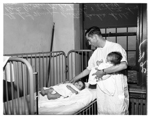 Malnourished twins at General Hospital, 1951