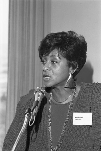 Marla Gibbs speaking during a luncheon at Arco Towers, Los Angeles, 1986