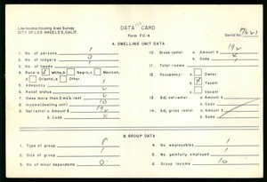 WPA Low income housing area survey data card 133, serial 7221