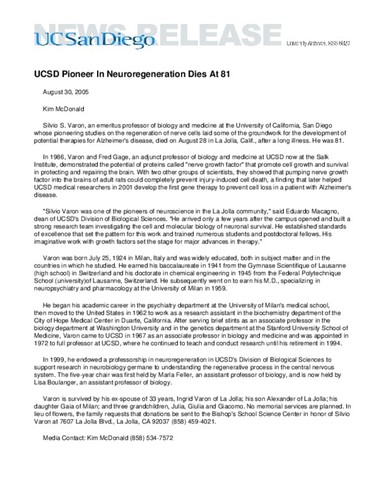 UCSD Pioneer In Neuroregeneration Dies At 81