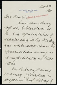 Brander Matthews, letter, 1918-10-06, to Hamlin Garland