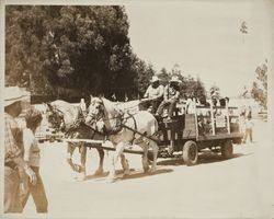 Wagon and passengers on Farmers' Day at the Sonoma County Fair, Santa Rosa, California