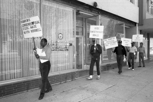 Black Aerospace Workers picketing the office of Congressman Gus Hawkins, Los Angeles, ca. 1987