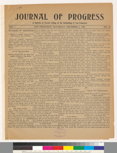 Journal of progress: A Bulletin of Events Telling of the Rebuilding of San Francisco: Vol. 1 No. 30
