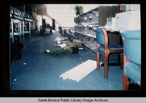 Northridge earthquake damage, Santa Monica Public Library, Main Library first floor, January 17, 1994