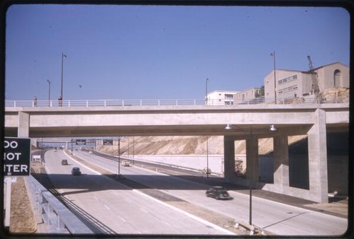North and south lanes of the Hollywood Freeway; overpassage streets near Grand Avenue
