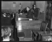 Fletcher Bowron, Superior Court Judge (1926-1938) presiding in his courtroom, Los Angeles, 1926-1938