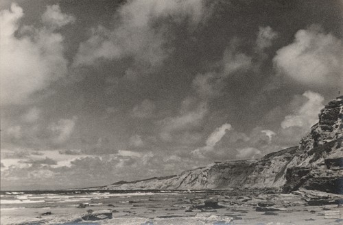 Looking north along coastline at Scripps Institution of Oceanography Beach, 1936