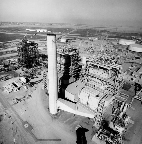 Aerial view of oil refinery construction