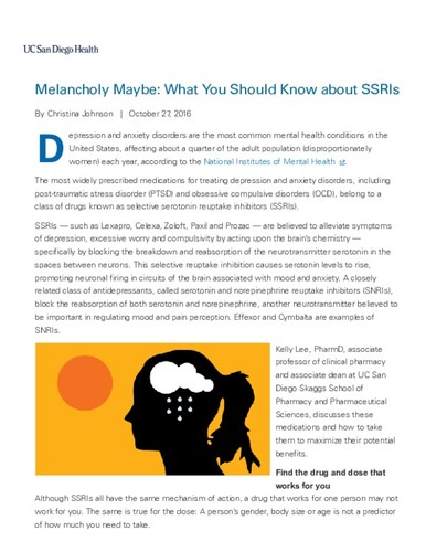 Melancholy Maybe: What You Should Know about SSRIs