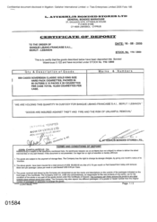 [Certificate of deposit for Sovereign classic cigarettes from Banque Libano-Francaise SAL to L Atteshlis Bonded Stores Ltd]