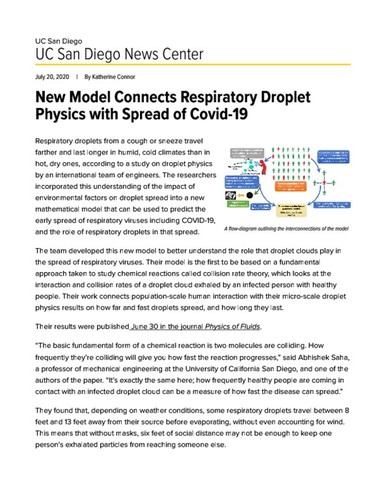 New Model Connects Respiratory Droplet Physics with Spread of Covid-19
