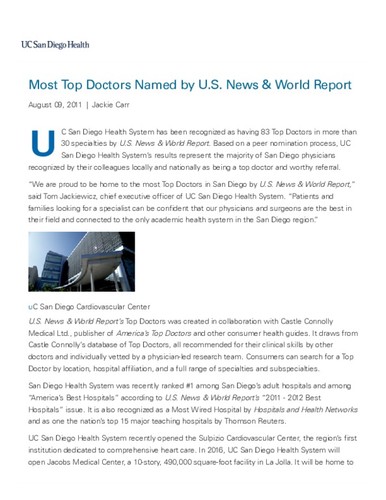 Most Top Doctors Named by U.S. News & World Report