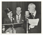 Earl Warren with "Charlie McCarthy" and ventriloquist Edgar Bergen