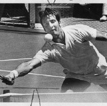 Tennis player Bob Lutz, reaching out to 