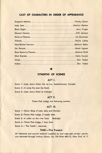 Junior Light Opera Club of the San Fernando Valley production of Rose Marie program, 1949