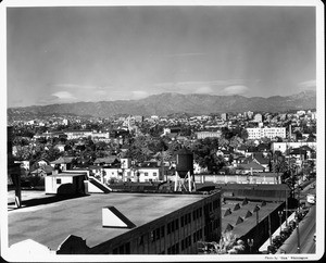 Panoramic view of Los Angeles near downtown from a rooftop