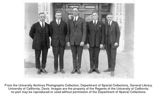 Judging, Dairy. Left to right: Professor G.D. Turnbow (coach), L.R. Johnson, W.S. Giddings, J.J. McNamara, R.W. Garrett