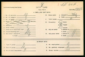 WPA Low income housing area survey data card 8, serial 17056
