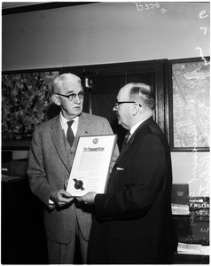 Doctor Dinsmore Alter honored at City Hall, 1958