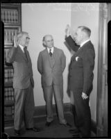 Judges N. P. Conrey and Albert Lee Stephens swear in Walter J. Desmond, Los Angeles, 1934