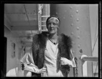 Actress Baroness Else von Koczian aboard an unidentified ocean liner, 1927-1939