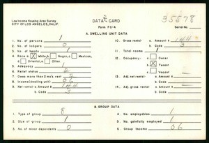 WPA Low income housing area survey data card 191, serial 35578