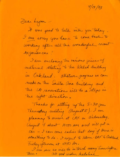 Letter from Madeline Mixer to Lynn Shaw