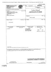 [Certificate of Origin from Gallaher International limited to Mordern Freight Company LLC on Sovereign Classic Gold]