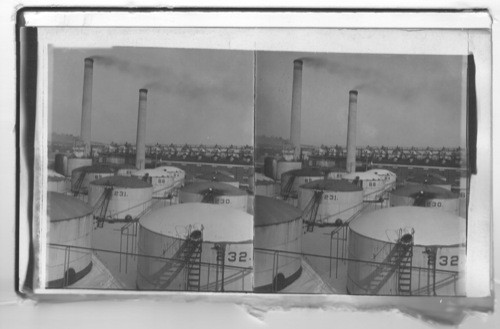 View of rundown tanks and bettery of stills, Oil Refinery, West Tulsa, Oklahoma