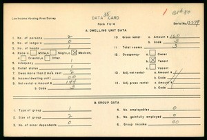 WPA Low income housing area survey data card 35, serial 12279