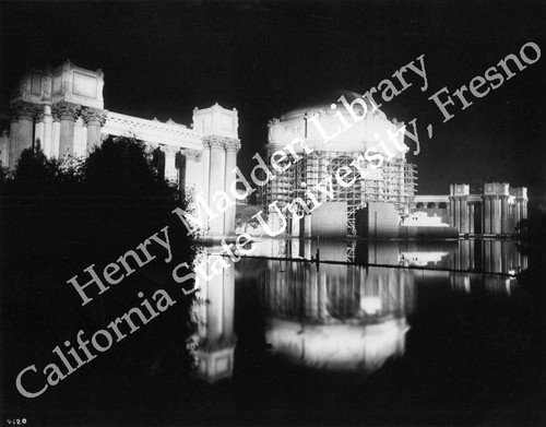 Palace of Fine Arts under construction at night